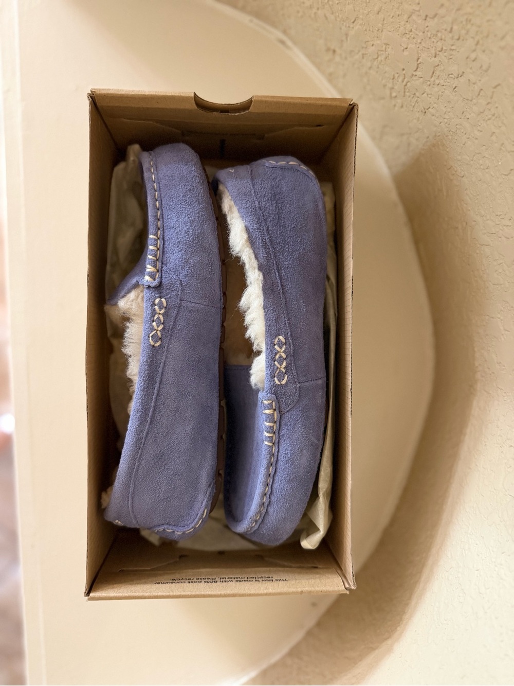 UGG Women's Flora Perf Navy Suede Shearling Moccasins - Picture 2 of 6